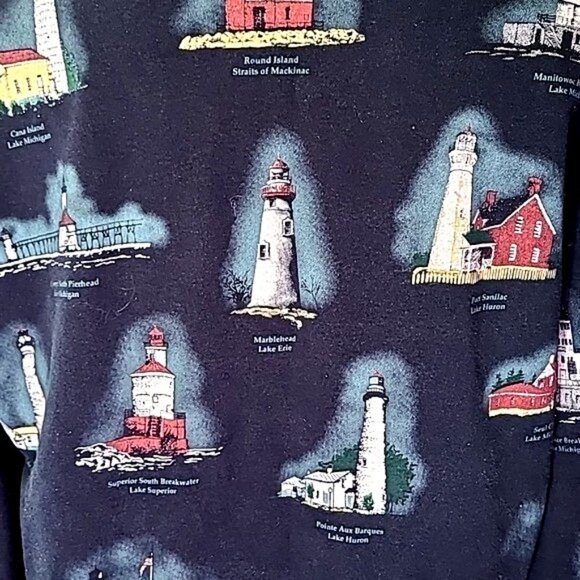 Lighthouse Vintage Artisan Sweatshirt Cardigan Michigan 90s Oversized Size Large - Picture 10 of 10